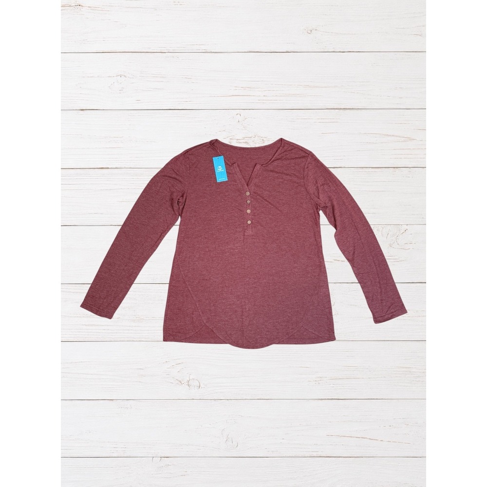 Cozy Cabincore Burgundy Henley Top Long Sleeve Y2K Cottagecore Size M NWT